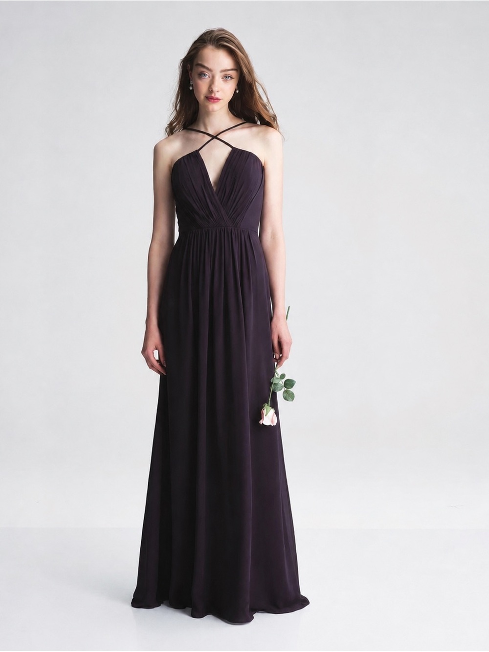 Bill Levkoff 💜 Plum Crisscross Empire Waist Maxi Gown